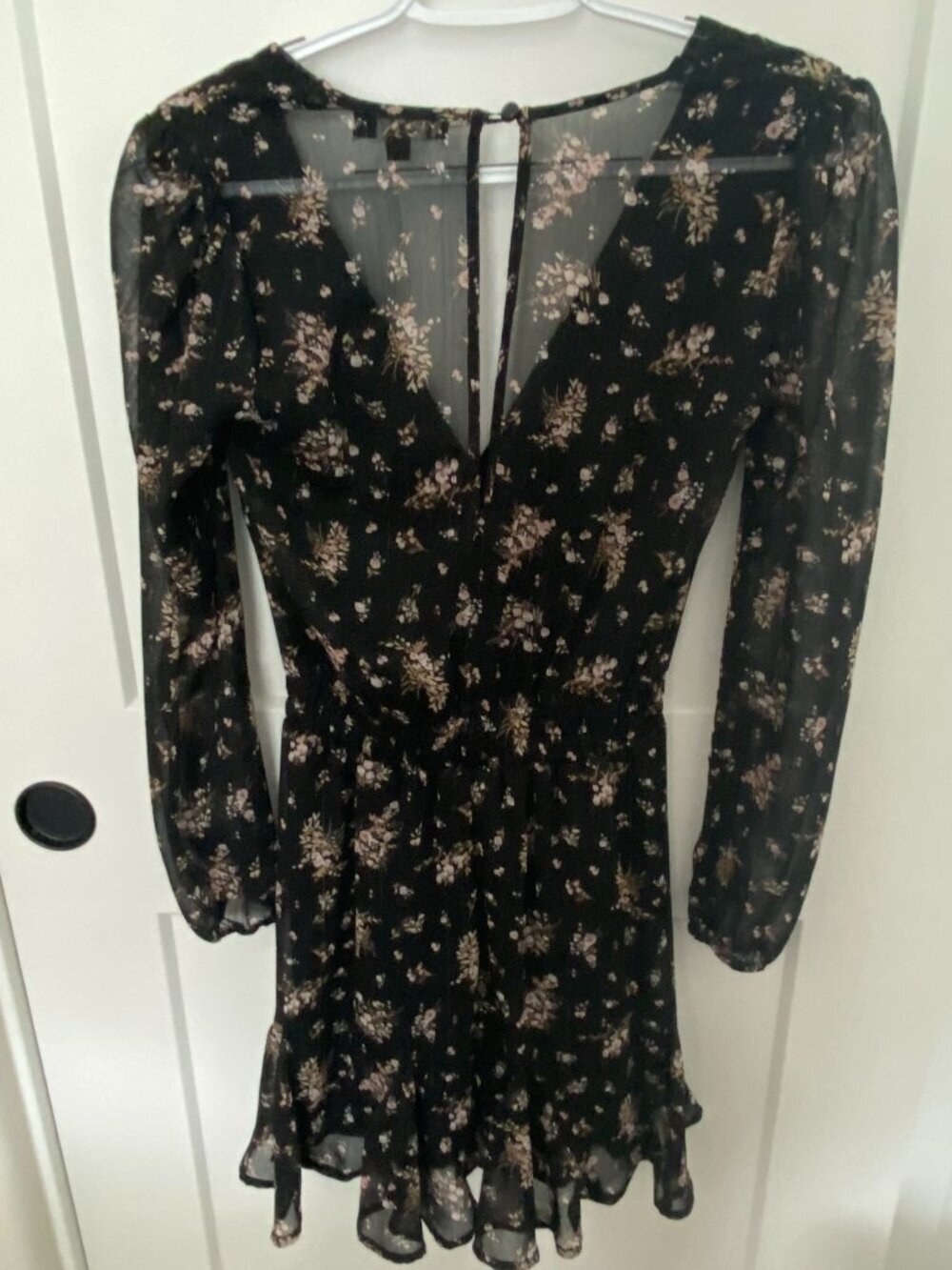 Trixxi Floral Mini Dress XXS | Sheer Sleeve V-Neck Fit & Flare Boho Romantic